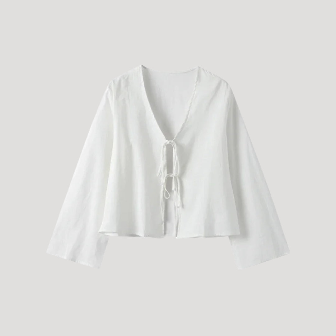 Raven - Lightweight Blouse with Tie Closure and Bell Sleeves