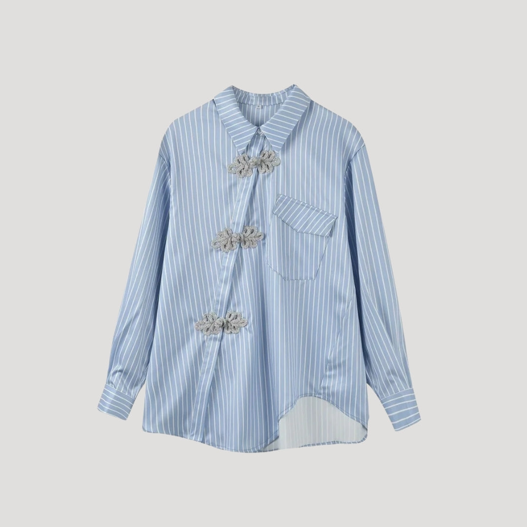 Emma - Striped Blouse with Floral Appliqu√© Closures