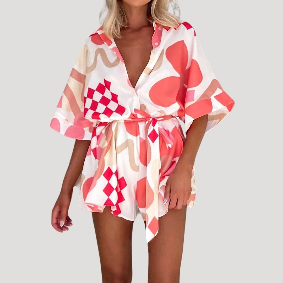 Lois - Printed Shirt With Belt And Shorts Set