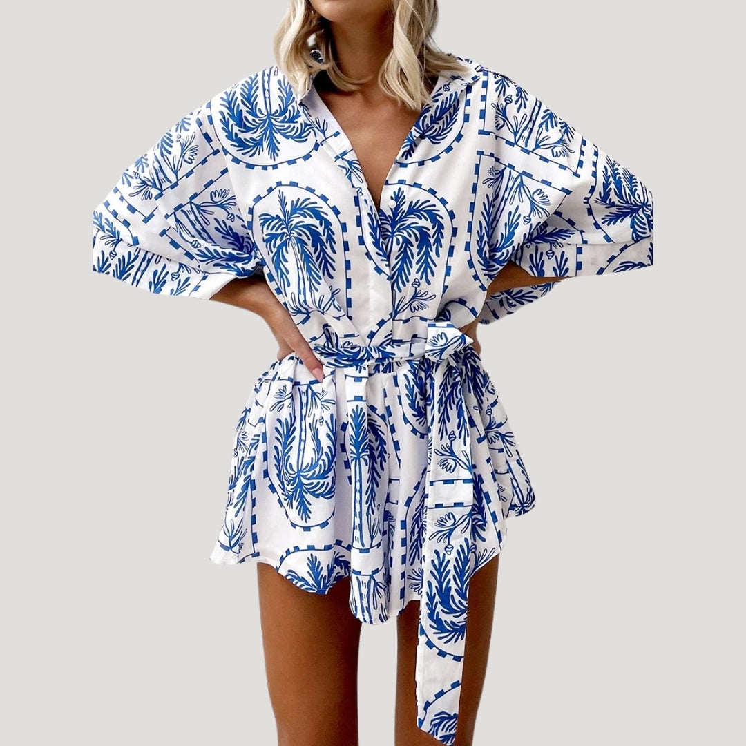 Lois - Printed Shirt With Belt And Shorts Set