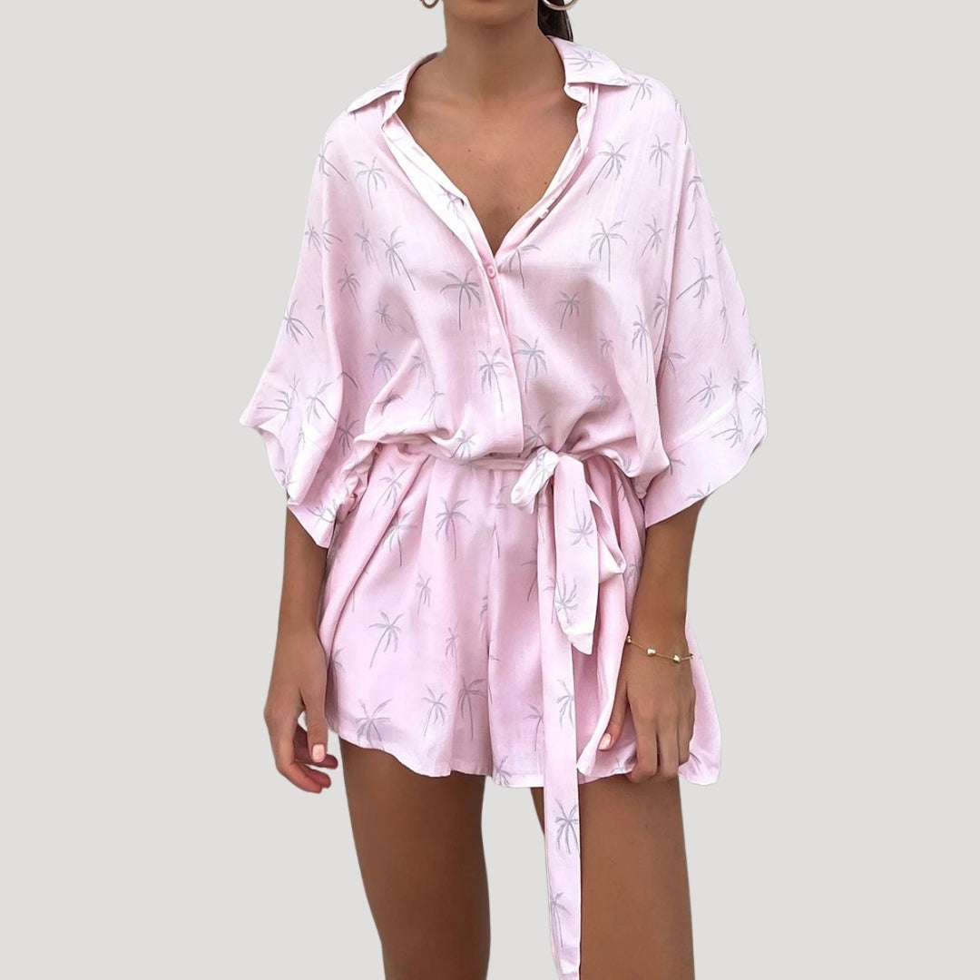 Lois - Printed Shirt With Belt And Shorts Set