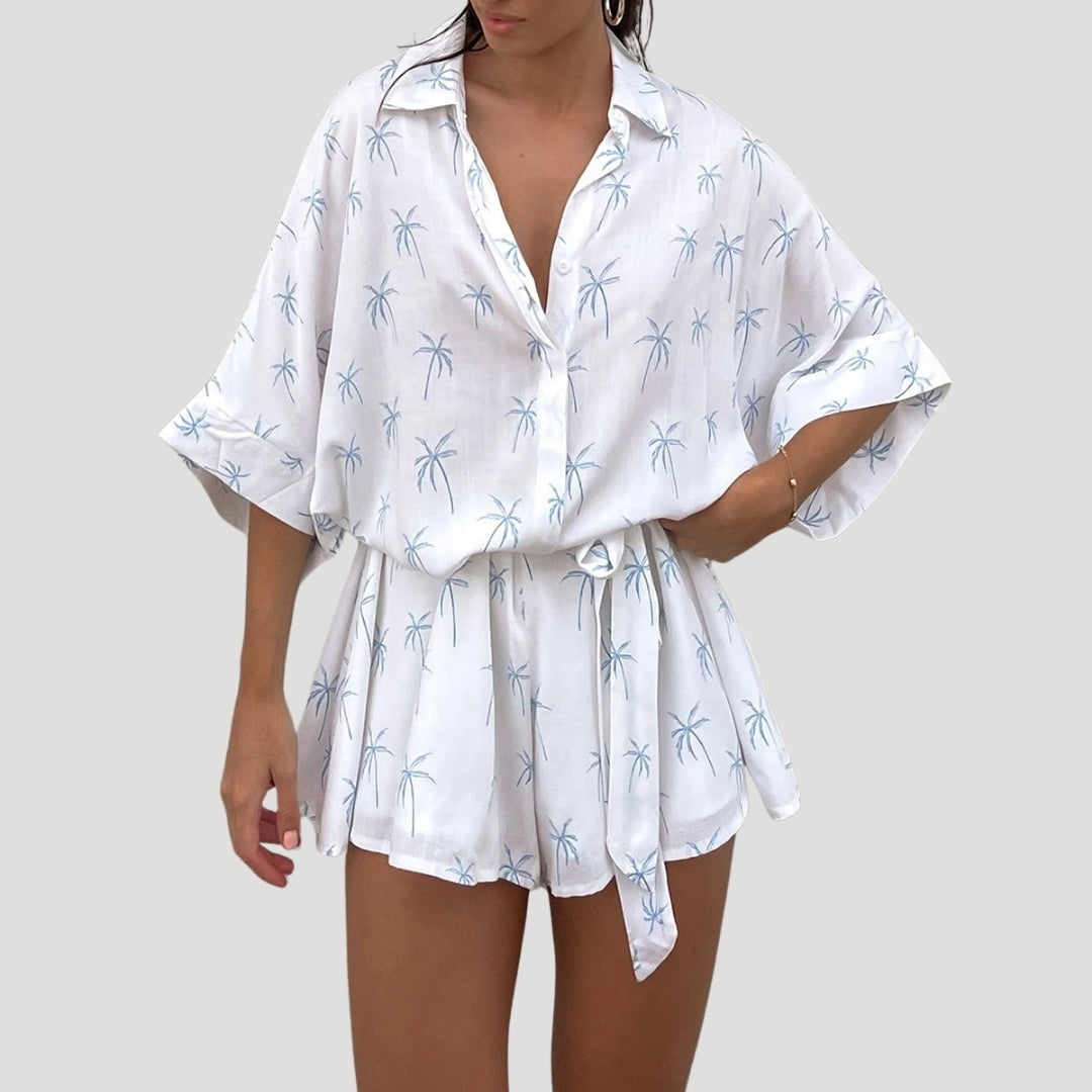Lois - Printed Shirt With Belt And Shorts Set