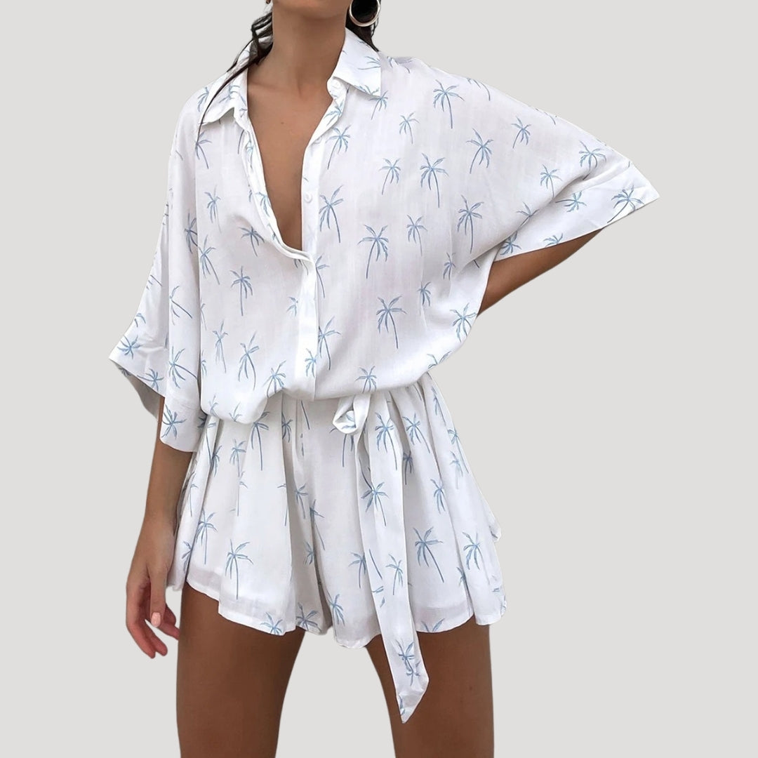 Lois - Printed Shirt With Belt And Shorts Set
