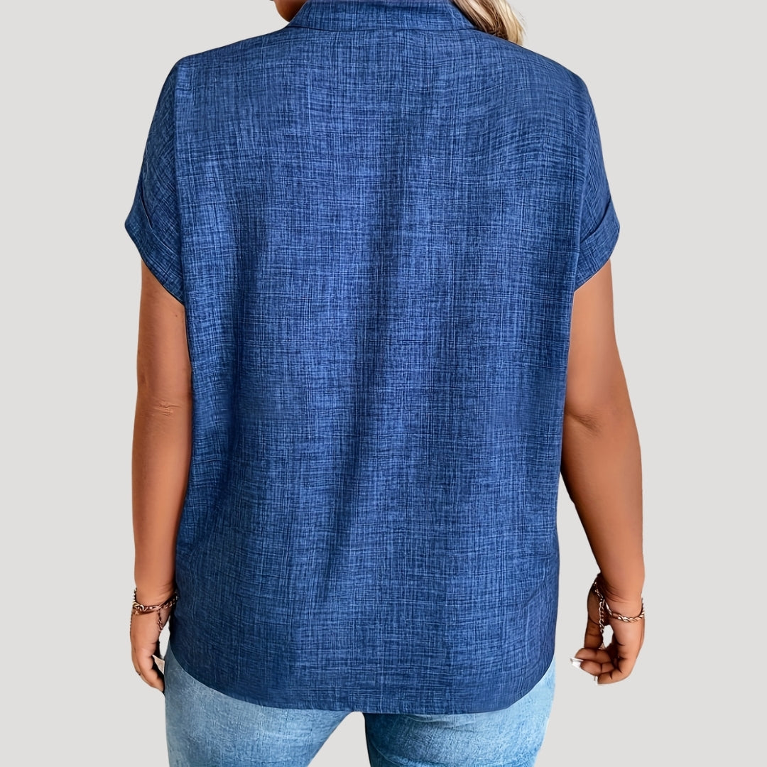 Casey - Casual Blouse with Cut-Out V-Neck and Short Sleeves