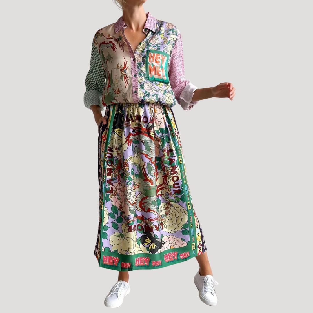 Bonnie - Printed Shirt and Skirt Set